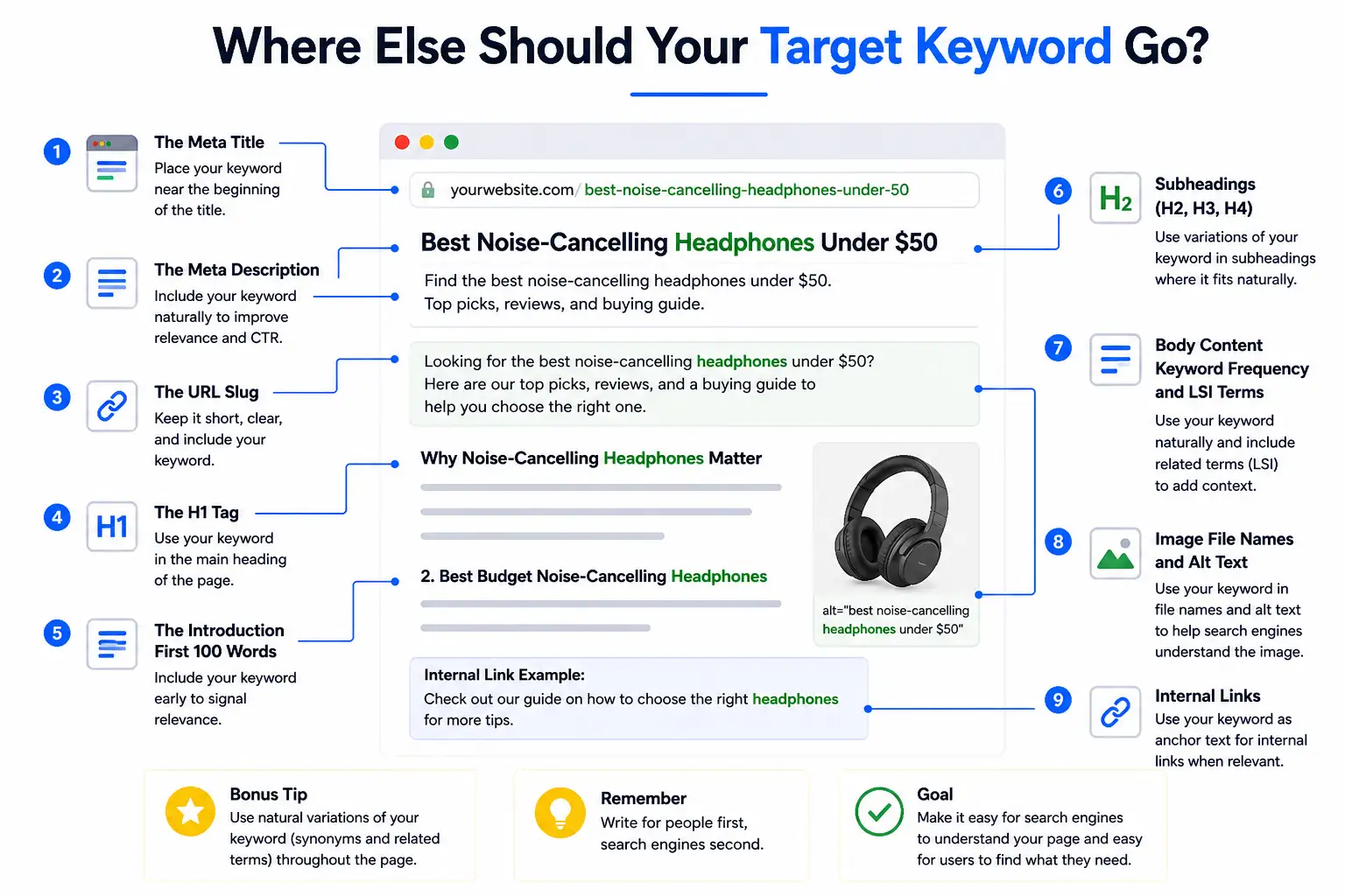 target keyword on the page