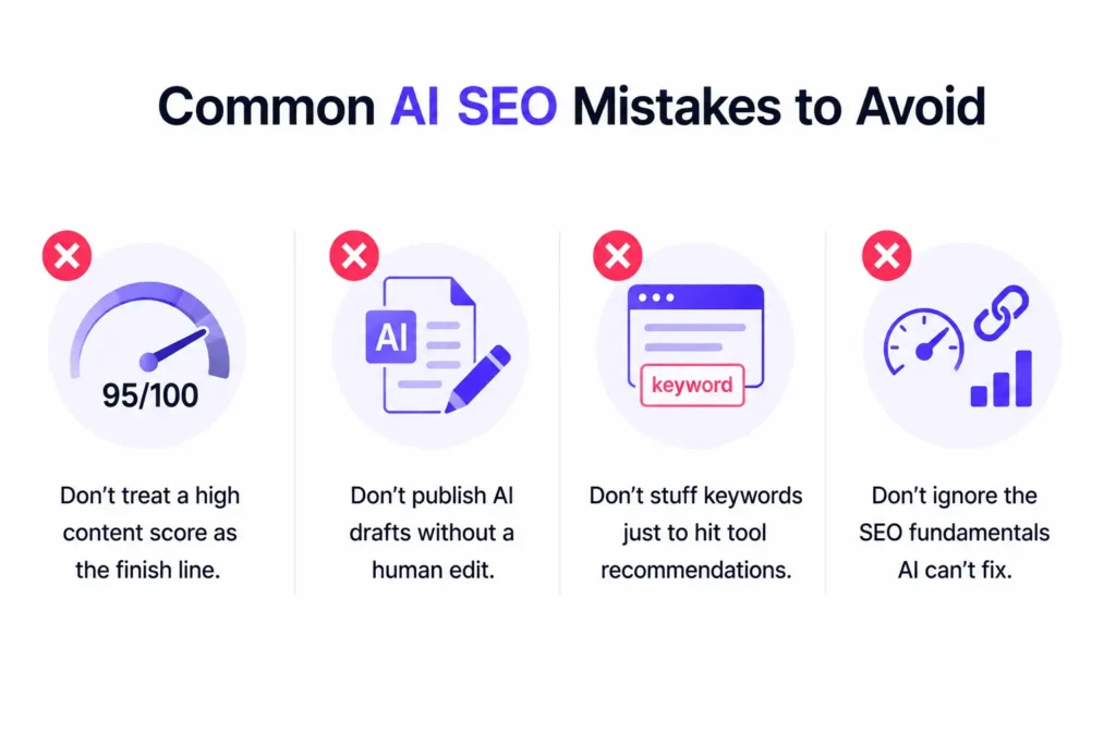 Common AI SEO mistakes infographic