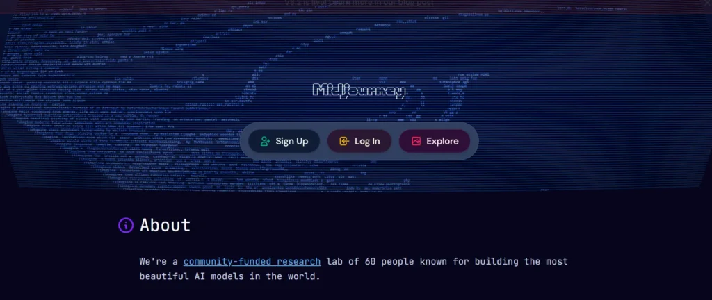 Homepage of  Midjourney