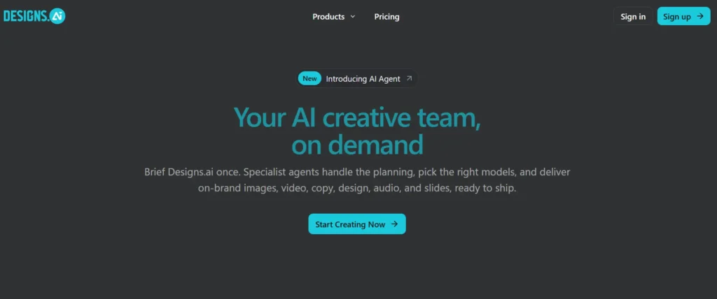 homepage of Designs.ai