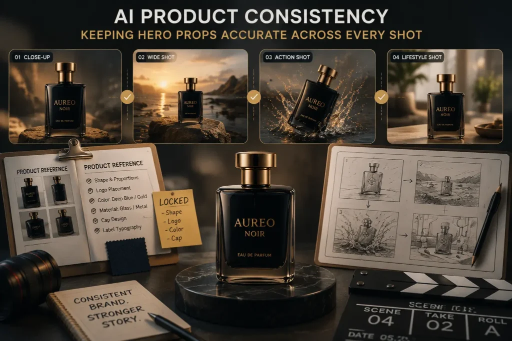 AI product consistency across multiple brand film shots.