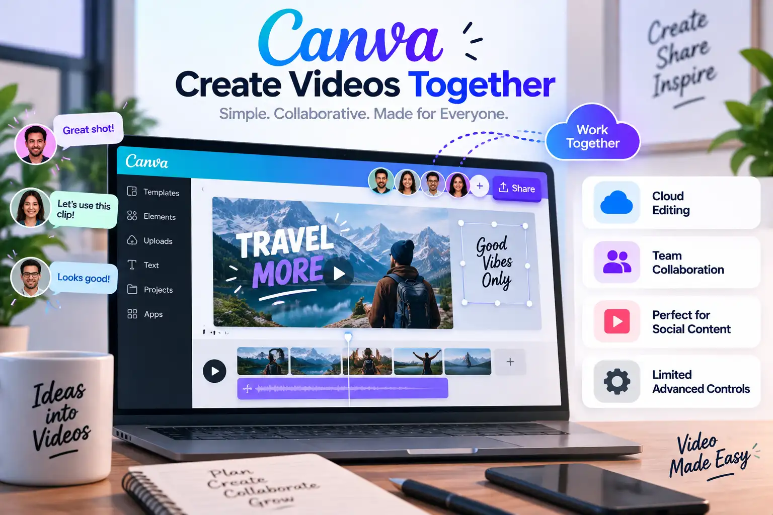 Canva video editor for simple, collaborative social content.