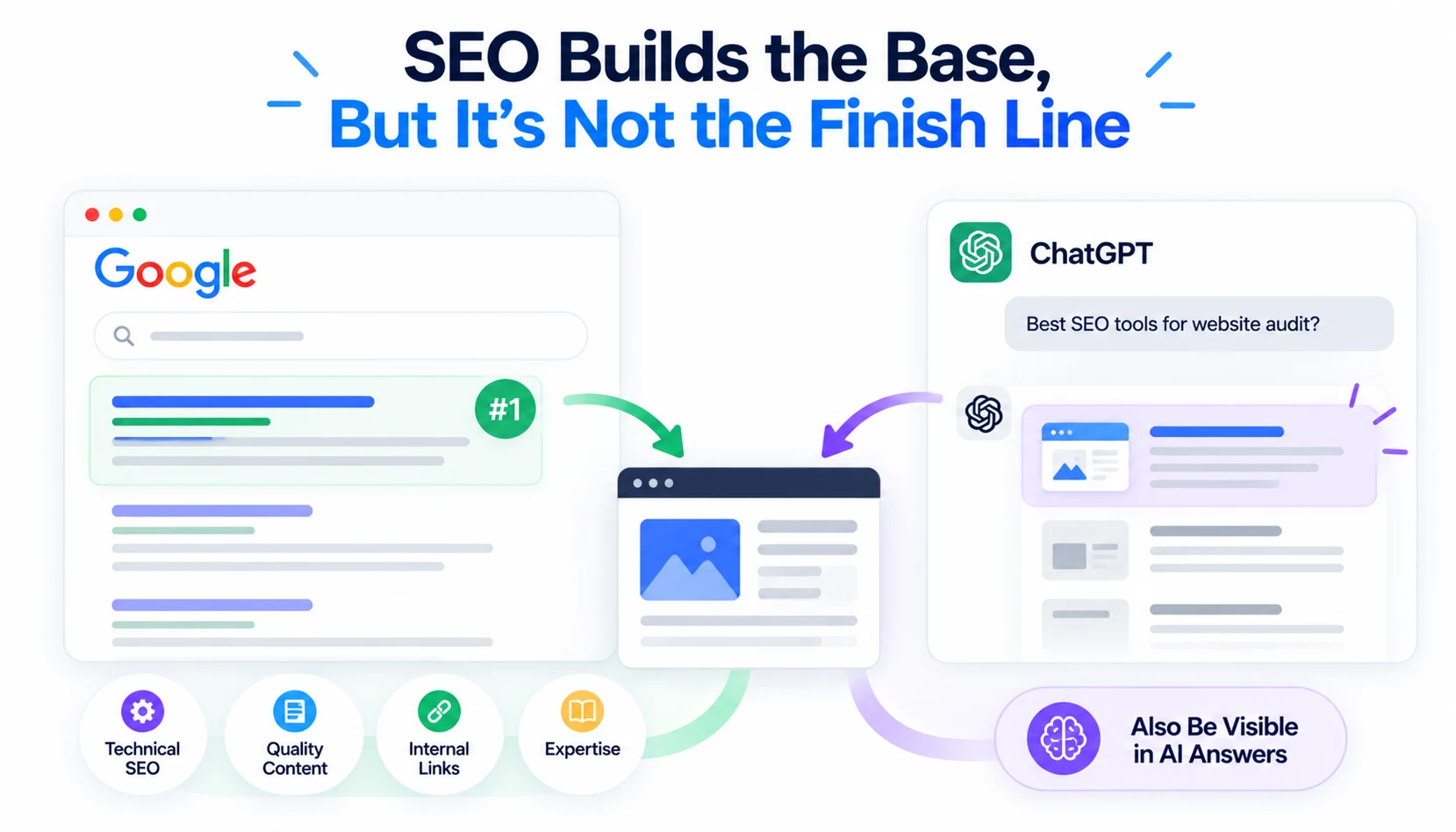 Traditional SEO as the foundation for visibility in Google and AI search.
