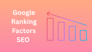 Minimalist infographic with the text “Google Ranking Factors SEO” beside a downward-trending bar chart and arrow, illustrating declining search rankings due to poor SEO performance or ranking factors.