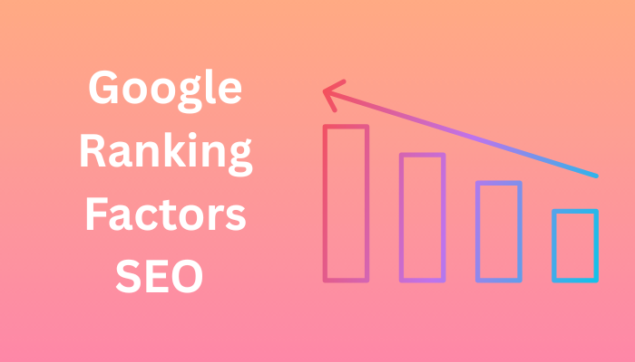 Minimalist infographic with the text “Google Ranking Factors SEO” beside a downward-trending bar chart and arrow, illustrating declining search rankings due to poor SEO performance or ranking factors.