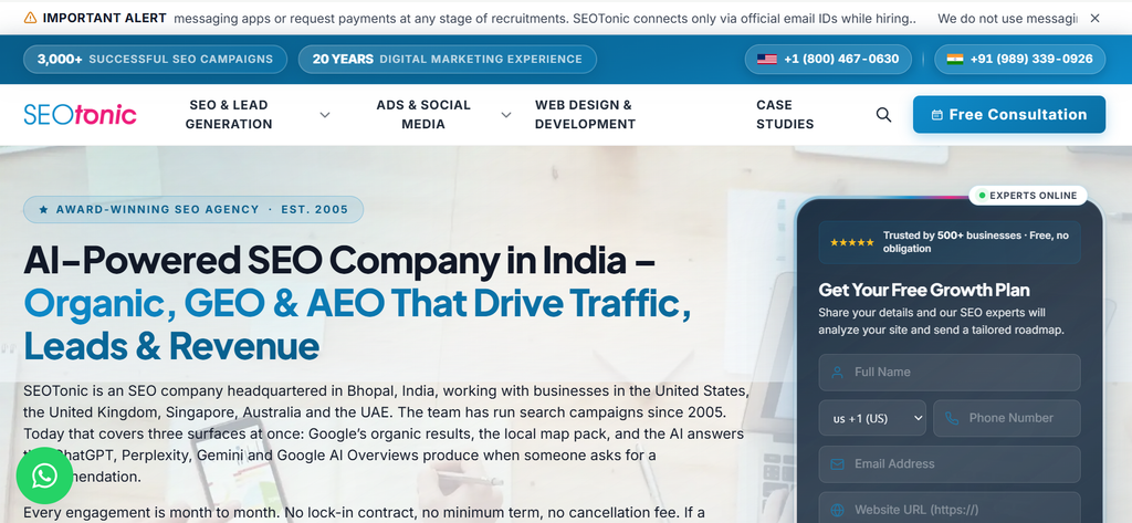 Home page of Seotonic Web Solutions