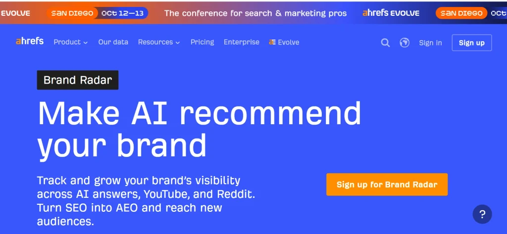 Home page of Ahrefs