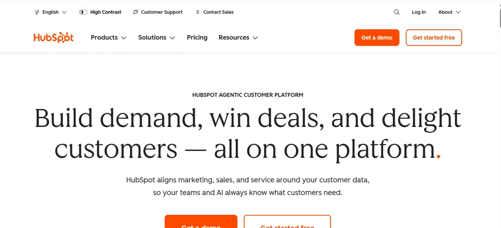 Home page of Hubspot