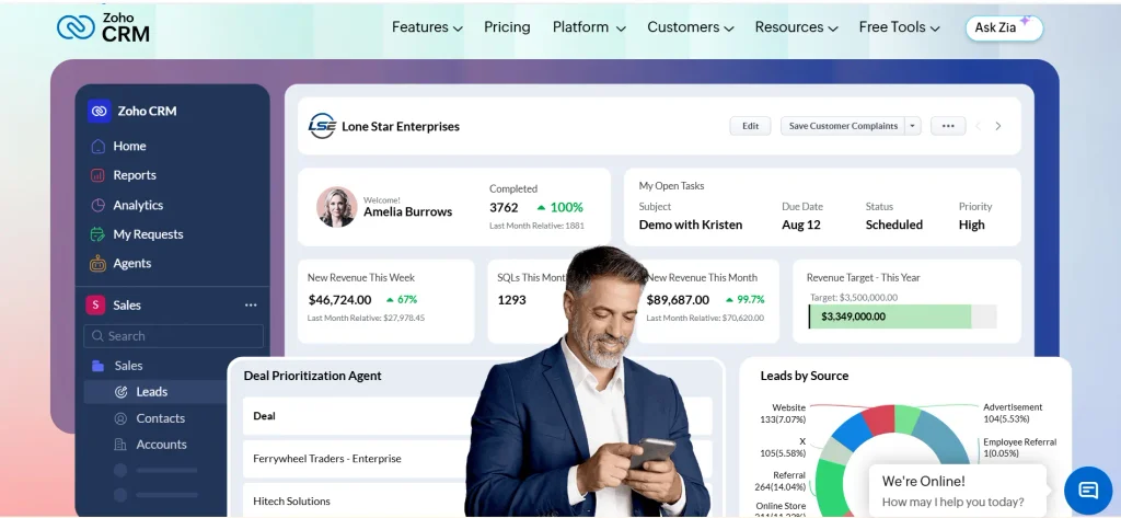 Home page of Zoho CRM