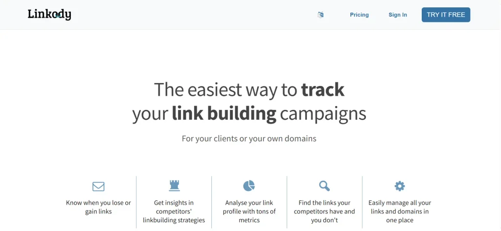 Homepage of Linkody