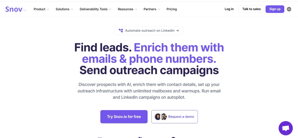 Home page of Snov.io