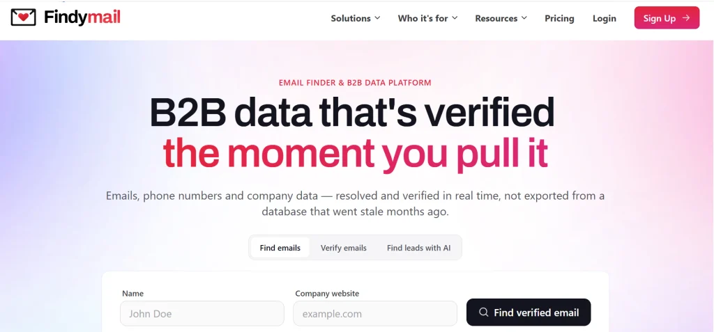 Home page of FindyMail
