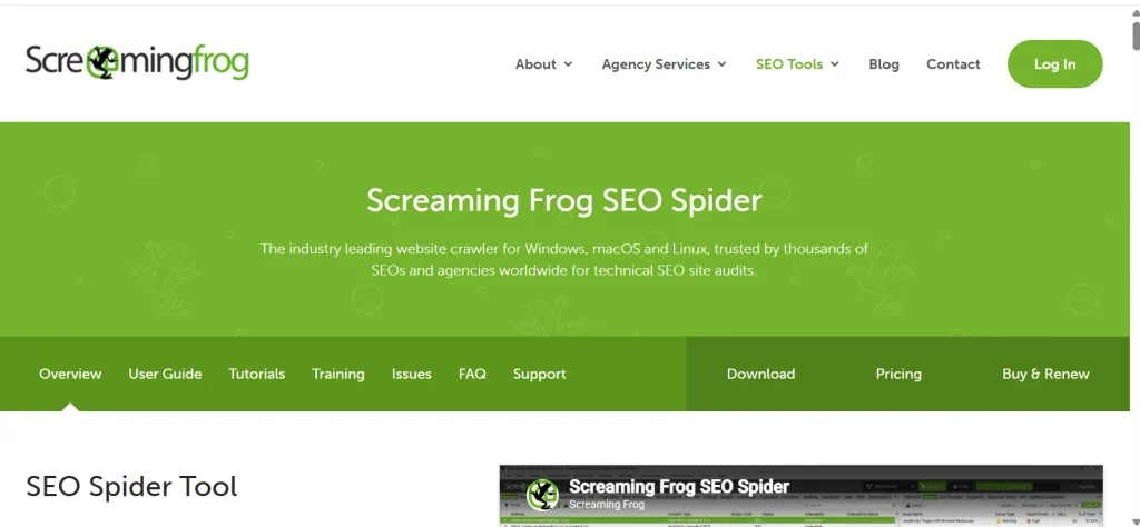Home page of  Screaming Frog SEO Spider