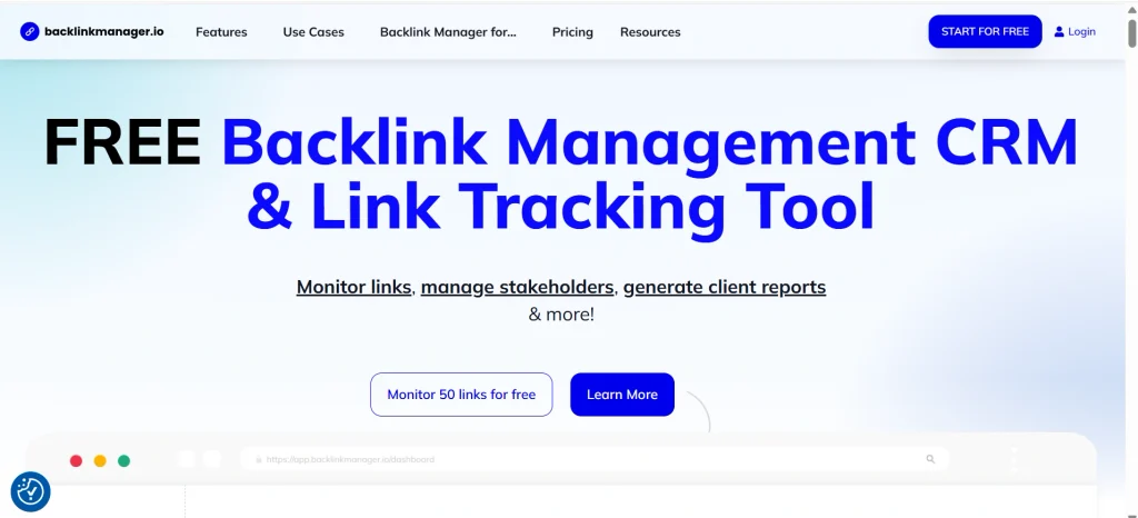 Home page of Backlink manager