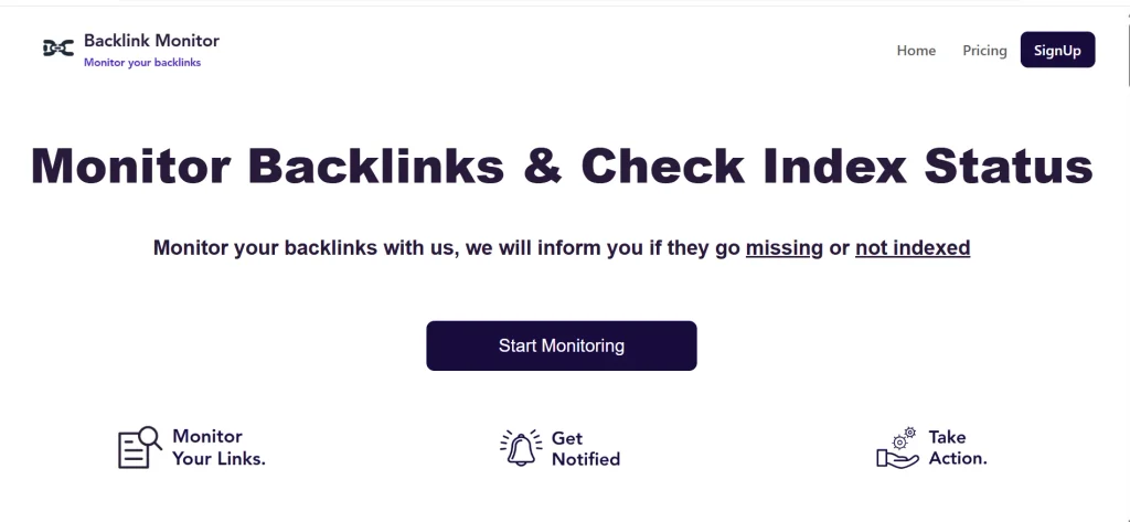  Home page of Monitor Backlinks